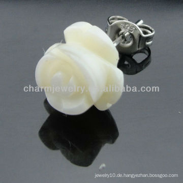 Süßwasser 8MM Weiß Rose Shell Ohrring Edelstahl Ohrstecker EF-029